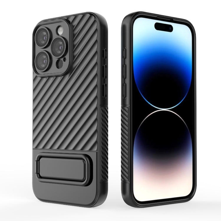 For iPhone 15 Pro Wavy Texture TPU Phone Case with Lens Film(Black) - HoMEdemic™ 