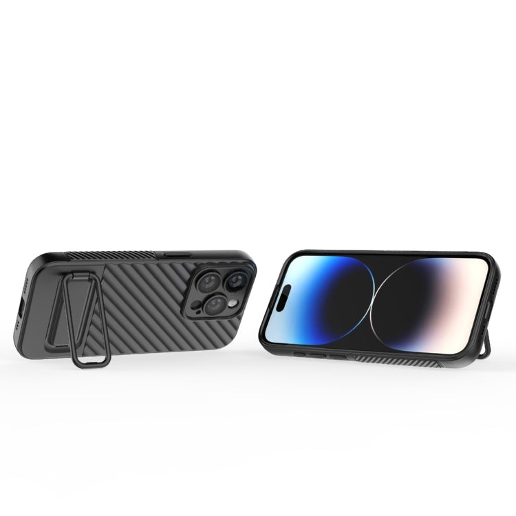 For iPhone 15 Pro Wavy Texture TPU Phone Case with Lens Film(Black) - HoMEdemic™ 