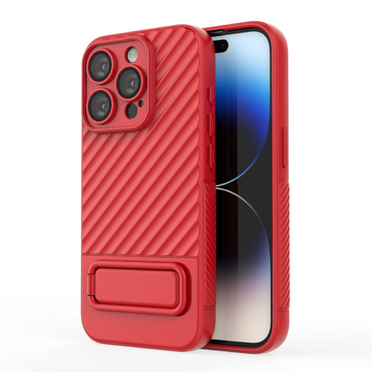 For iPhone 15 Pro Wavy Texture TPU Phone Case with Lens Film(Red) - HoMEdemic™ 