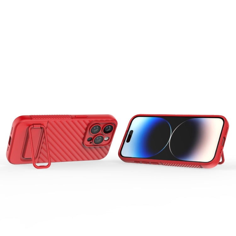 For iPhone 15 Pro Wavy Texture TPU Phone Case with Lens Film(Red) - HoMEdemic™ 
