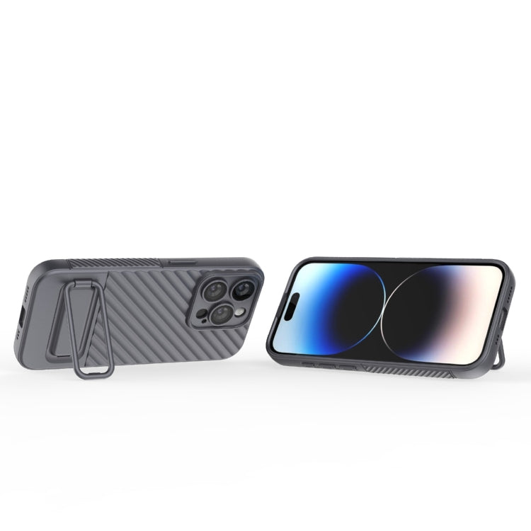 For iPhone 15 Pro Wavy Texture TPU Phone Case with Lens Film(Grey) - HoMEdemic™ 