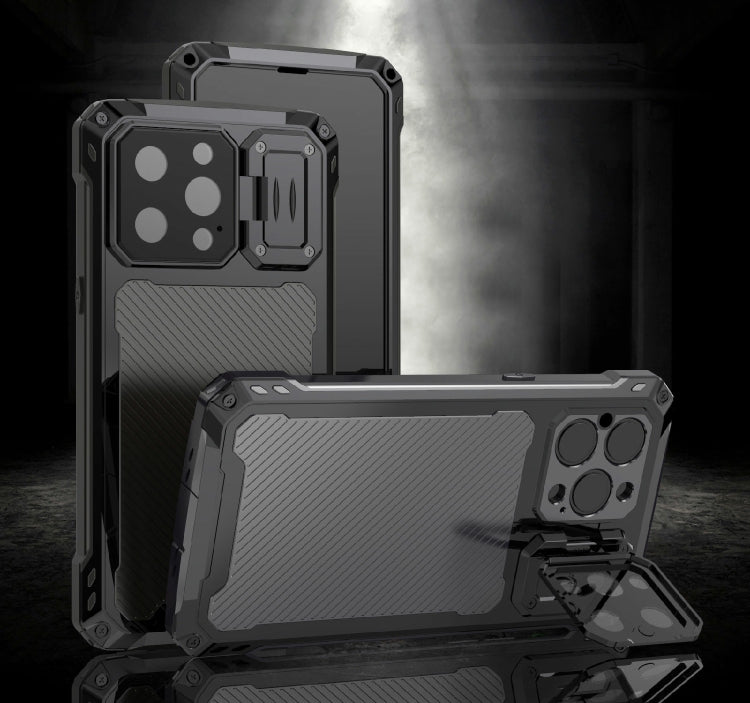 For iPhone 14 Pro RedPepper Silver Shield Series All-inclusive Lens Metal Phone Case(Black) - HoMEdemic™ 