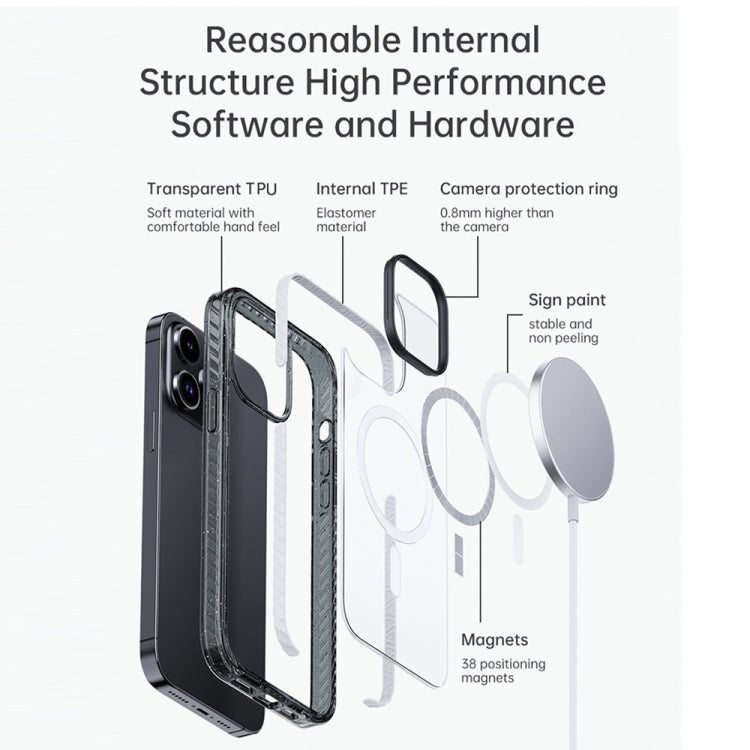 For iPhone 14 Pro Rock Crystal Armor Shockproof Magsafe Phone Case(Transparent Black) - HoMEdemic™ 