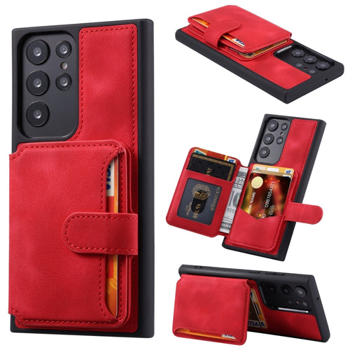 For Samsung Galaxy S24 Ultra 5G Skin Feel Dream RFID Anti-theft PU Card Bag Phone Case(Red) - HoMEdemic™ 