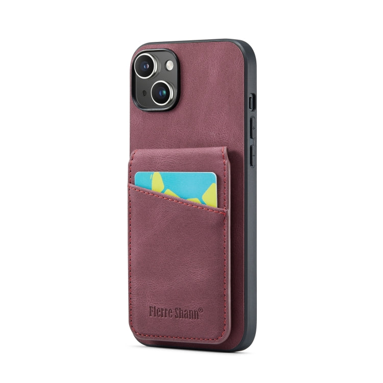 For iPhone 14 Fierre Shann Crazy Horse Card Holder Back Cover PU Phone Case(Wine Red) - HoMEdemic™ 