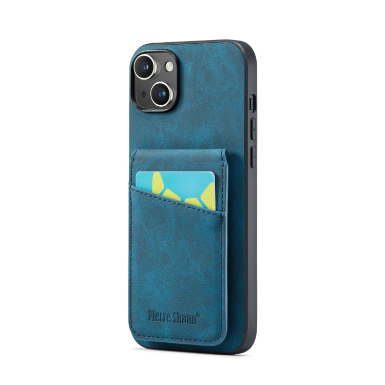 For iPhone 14 Fierre Shann Crazy Horse Card Holder Back Cover PU Phone Case(Blue) - HoMEdemic™ 