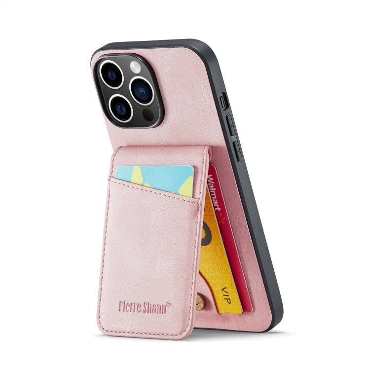 For iPhone 14 Pro Fierre Shann Crazy Horse Card Holder Back Cover PU Phone Case(Pink) - HoMEdemic™ 