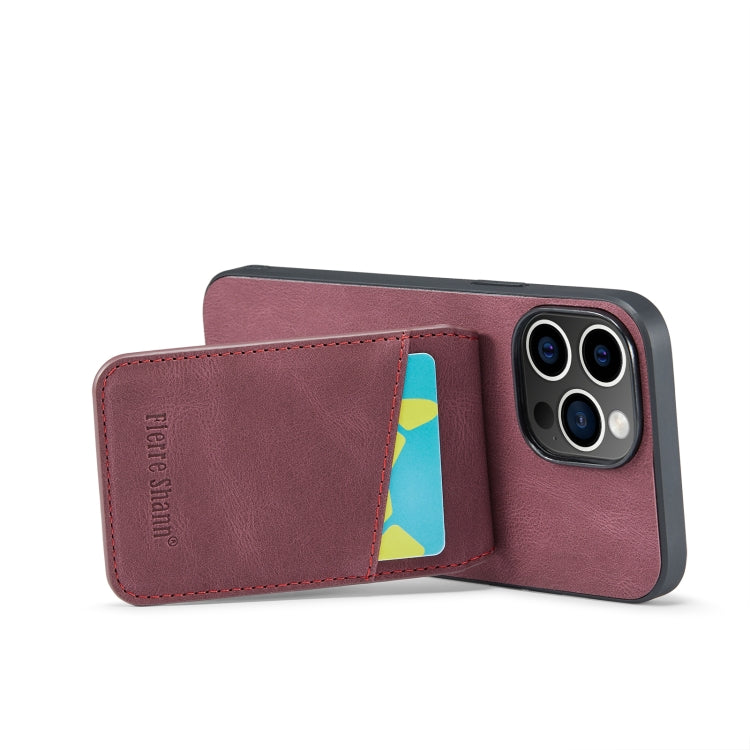 For iPhone 14 Pro Fierre Shann Crazy Horse Card Holder Back Cover PU Phone Case(Wine Red) - HoMEdemic™ 