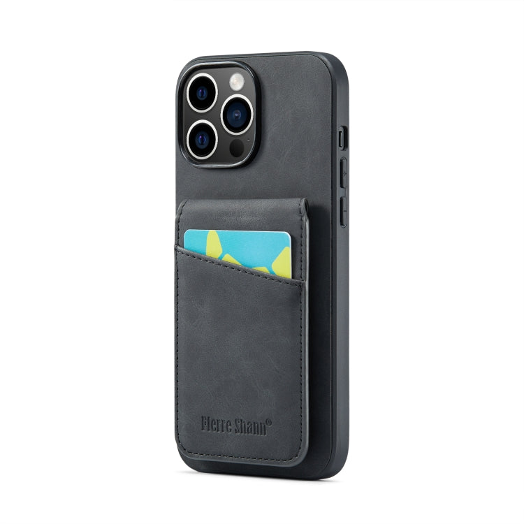 For iPhone 14 Pro Fierre Shann Crazy Horse Card Holder Back Cover PU Phone Case(Black) - HoMEdemic™ 