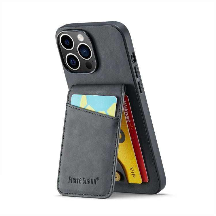 For iPhone 14 Pro Fierre Shann Crazy Horse Card Holder Back Cover PU Phone Case(Black) - HoMEdemic™ 