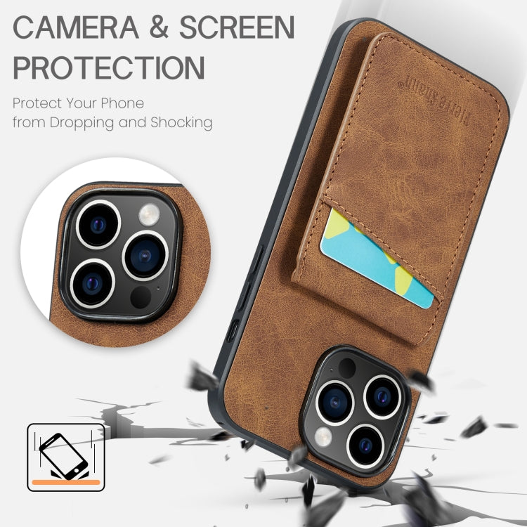 For iPhone 14 Pro Fierre Shann Crazy Horse Card Holder Back Cover PU Phone Case(Brown) - HoMEdemic™ 