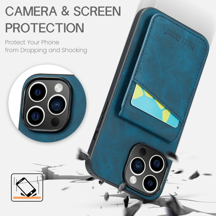 For iPhone 14 Pro Fierre Shann Crazy Horse Card Holder Back Cover PU Phone Case(Blue) - HoMEdemic™ 