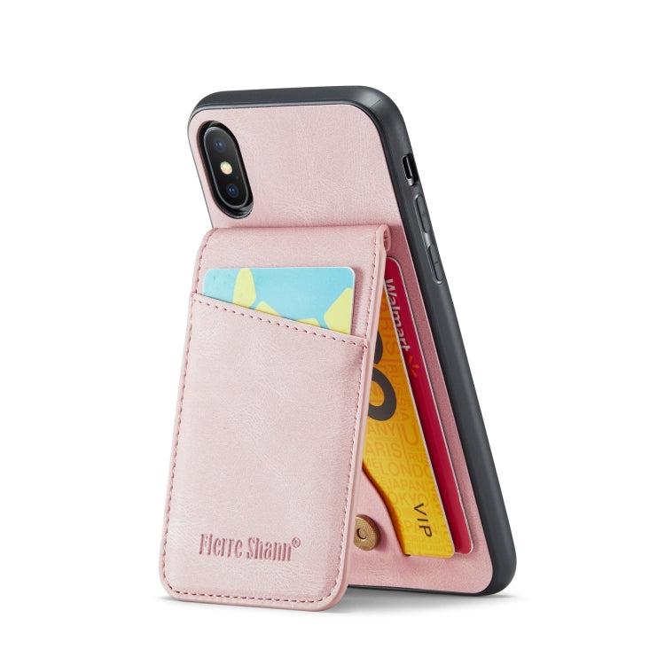 For iPhone XS Max Fierre Shann Crazy Horse Card Holder Back Cover PU Phone Case(Pink) - HoMEdemic™ 