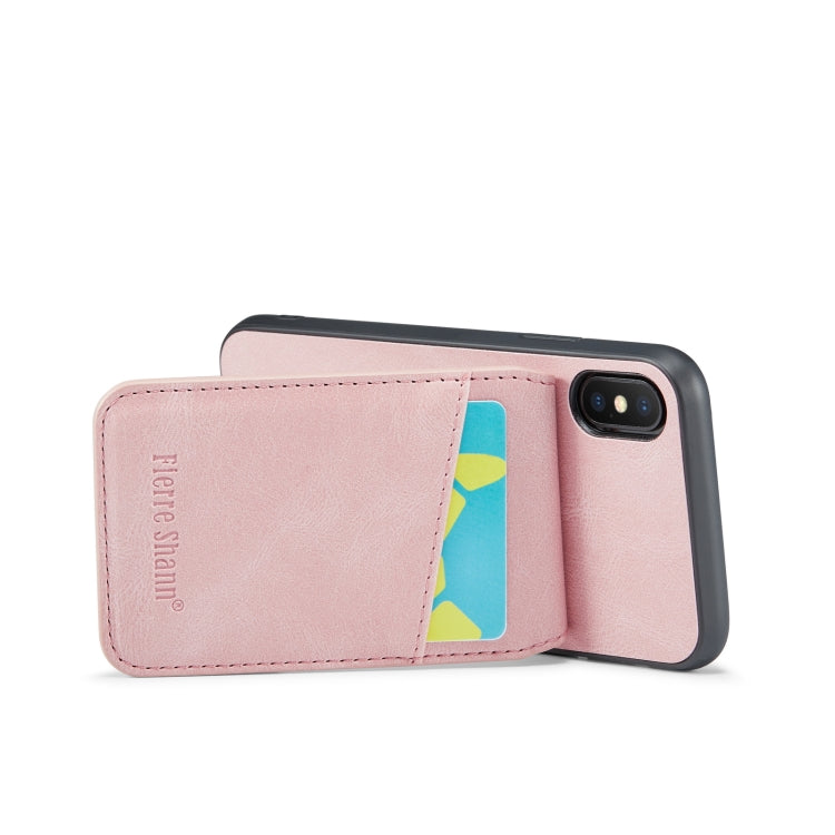 For iPhone XS Max Fierre Shann Crazy Horse Card Holder Back Cover PU Phone Case(Pink) - HoMEdemic™ 