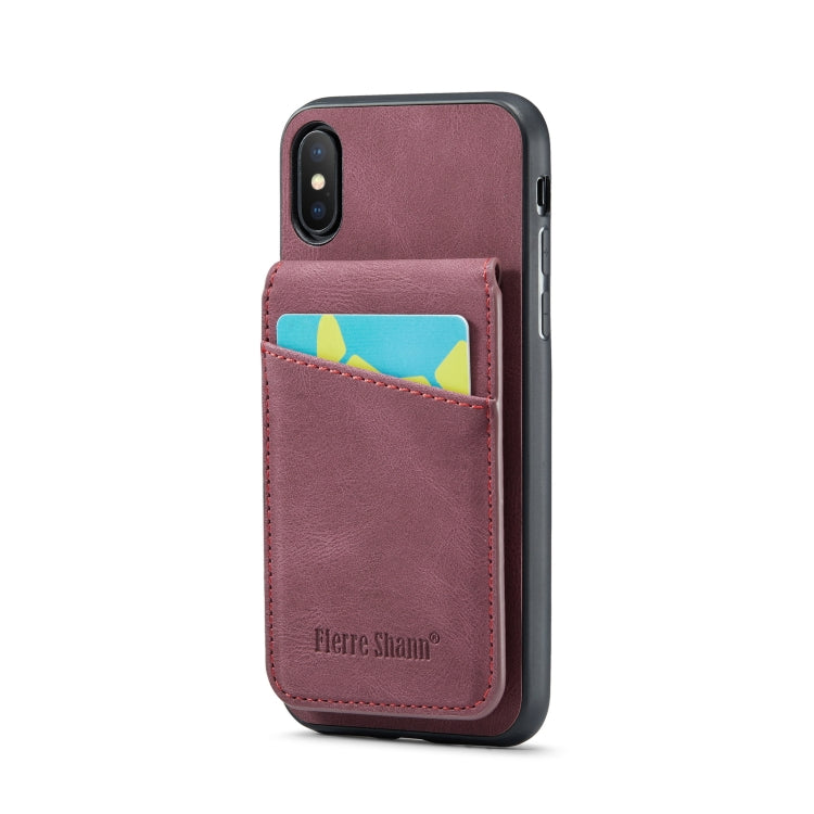 For iPhone XS Max Fierre Shann Crazy Horse Card Holder Back Cover PU Phone Case(Wine Red) - HoMEdemic™ 