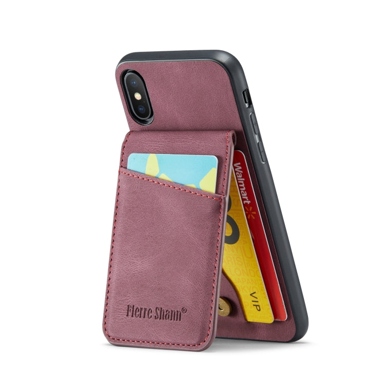 For iPhone XS Max Fierre Shann Crazy Horse Card Holder Back Cover PU Phone Case(Wine Red) - HoMEdemic™ 