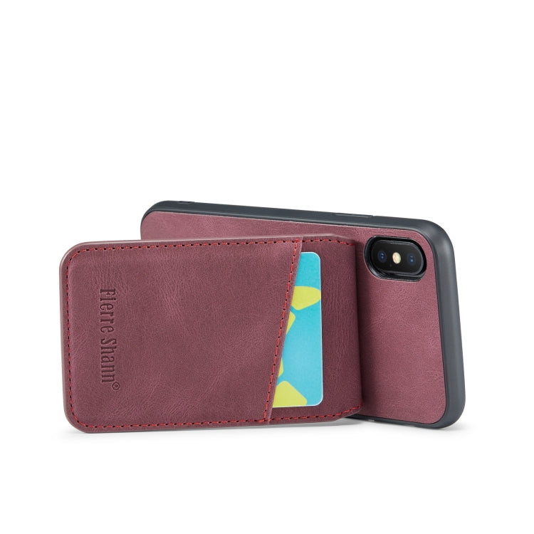 For iPhone XS Max Fierre Shann Crazy Horse Card Holder Back Cover PU Phone Case(Wine Red) - HoMEdemic™ 