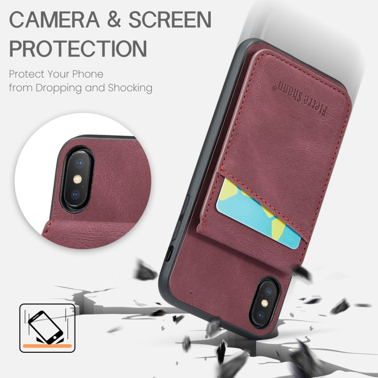 For iPhone XS Max Fierre Shann Crazy Horse Card Holder Back Cover PU Phone Case(Wine Red) - HoMEdemic™ 
