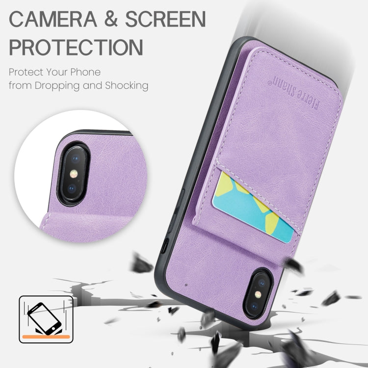 For iPhone XS Max Fierre Shann Crazy Horse Card Holder Back Cover PU Phone Case(Purple) - HoMEdemic™ 