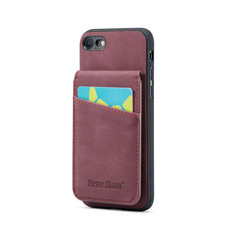 For iPhone SE 2022 / 2020 / 7 / 8 Fierre Shann Crazy Horse Card Holder Back Cover PU Phone Case(Wine Red) - HoMEdemic™ 