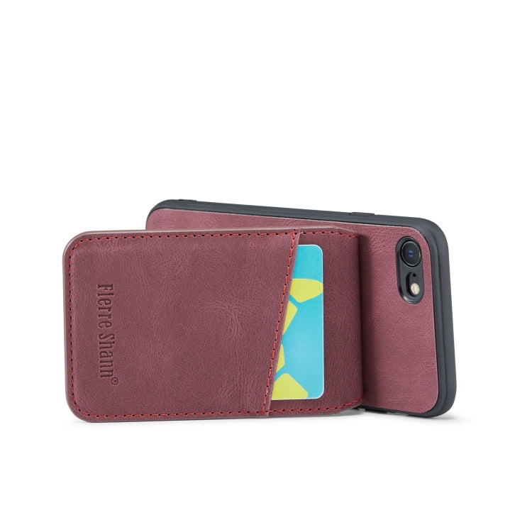 For iPhone SE 2022 / 2020 / 7 / 8 Fierre Shann Crazy Horse Card Holder Back Cover PU Phone Case(Wine Red) - HoMEdemic™ 