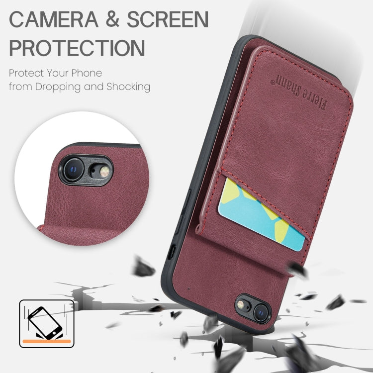 For iPhone SE 2022 / 2020 / 7 / 8 Fierre Shann Crazy Horse Card Holder Back Cover PU Phone Case(Wine Red) - HoMEdemic™ 