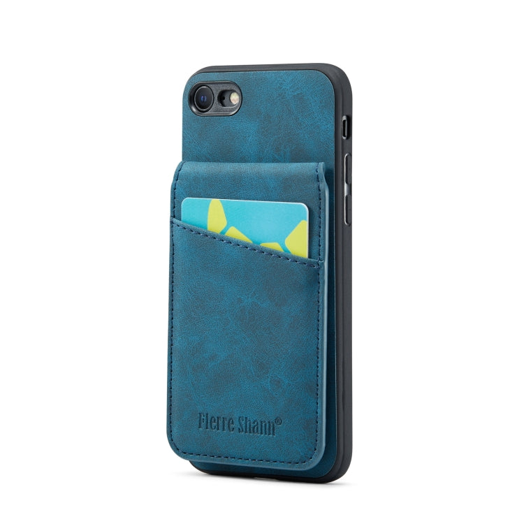 For iPhone SE 2022 / 2020 / 7 / 8 Fierre Shann Crazy Horse Card Holder Back Cover PU Phone Case(Blue) - HoMEdemic™ 