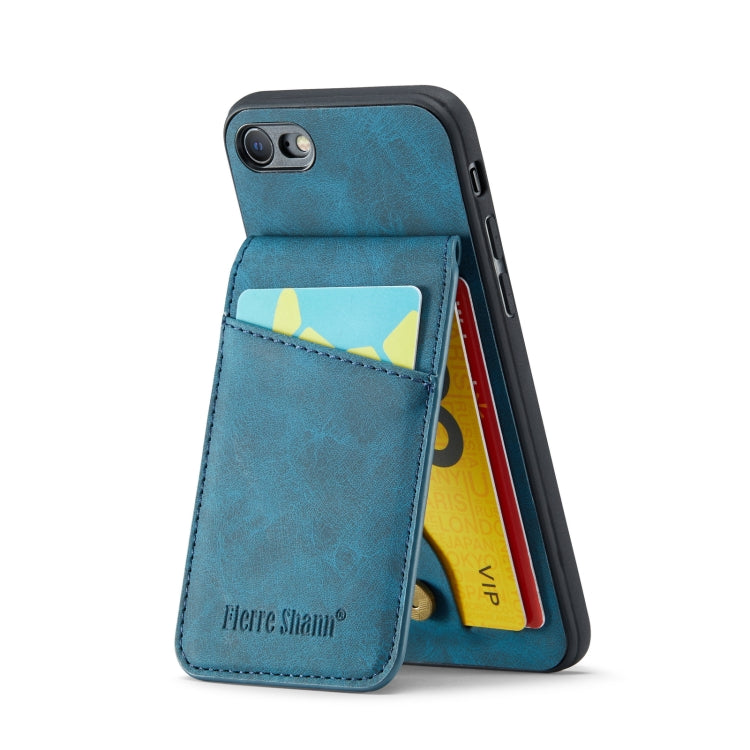 For iPhone SE 2022 / 2020 / 7 / 8 Fierre Shann Crazy Horse Card Holder Back Cover PU Phone Case(Blue) - HoMEdemic™ 