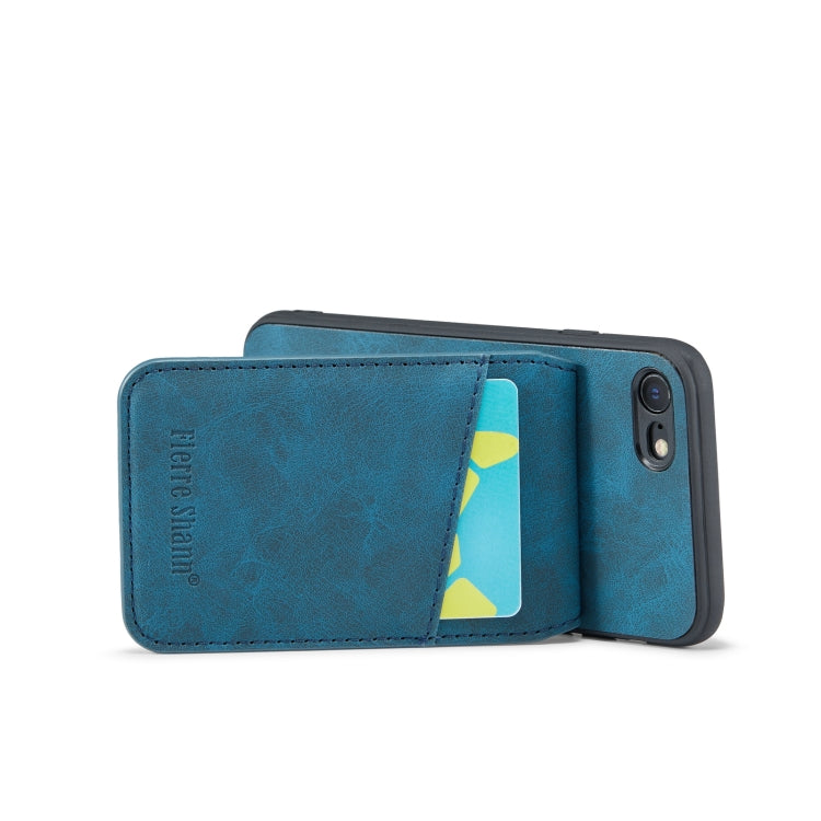 For iPhone SE 2022 / 2020 / 7 / 8 Fierre Shann Crazy Horse Card Holder Back Cover PU Phone Case(Blue) - HoMEdemic™ 