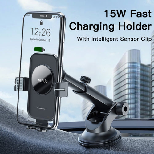 Yesido C118 15W Car Wireless Fast Charger Smart Induction Suction Cup Phone Holder(Black) - HoMEdemic™ 