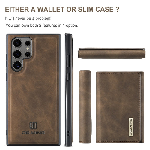 For Samsung Galaxy S24 Ultra 5G DG.MING M1 Series 3-Fold Multi Card Wallet + Magnetic Phone Case(Coffee) - HoMEdemic™ 