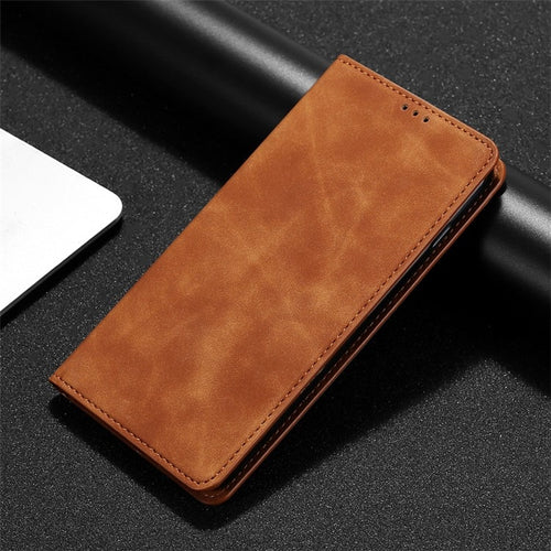 For Samsung Galaxy S24 5G Skin Feel Magnetic Leather Phone Case(Light Brown) - HoMEdemic™ 