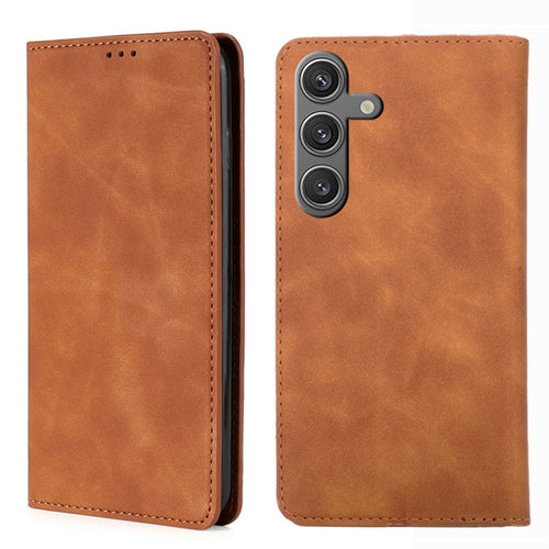 For Samsung Galaxy S24 5G Skin Feel Magnetic Leather Phone Case(Light Brown) - HoMEdemic™ 