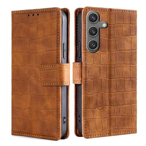 For Samsung Galaxy S24 5G Skin Feel Crocodile Magnetic Clasp Leather Phone Case(Brown) - HoMEdemic™ 