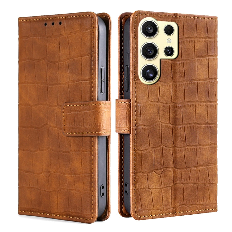 For Samsung Galaxy S24 Ultra 5G Skin Feel Crocodile Magnetic Clasp Leather Phone Case(Brown) - HoMEdemic™ 