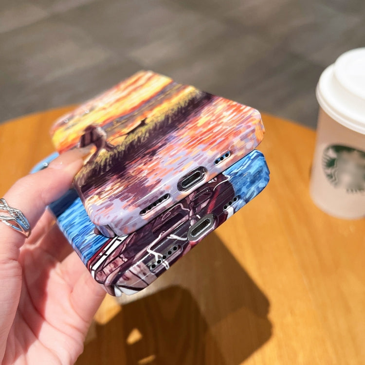 For iPhone 15 Pro Oil Painting Pattern Glossy PC Phone Case(Jump in the Boat) - HoMEdemic™ 