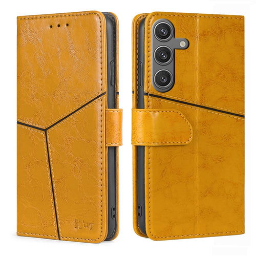 For Samsung Galaxy S24 5G Geometric Stitching Leather Phone Case(Yellow) - HoMEdemic™ 