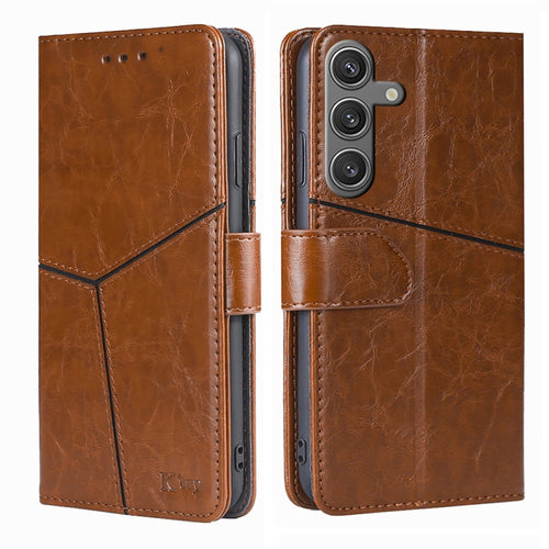 For Samsung Galaxy S24 5G Geometric Stitching Leather Phone Case(Light Brown) - HoMEdemic™ 