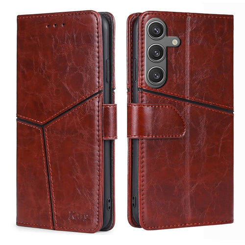 For Samsung Galaxy S24 5G Geometric Stitching Leather Phone Case(Dark Brown) - HoMEdemic™ 