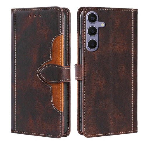 For Samsung Galaxy S24 5G Skin Feel Magnetic Buckle Leather Phone Case(Brown) - HoMEdemic™ 