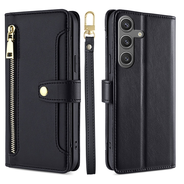 For Samsung Galaxy S24 Ultra 5G Sheep Texture Cross-body Zipper Wallet Leather Phone Case(Black) - HoMEdemic™ 
