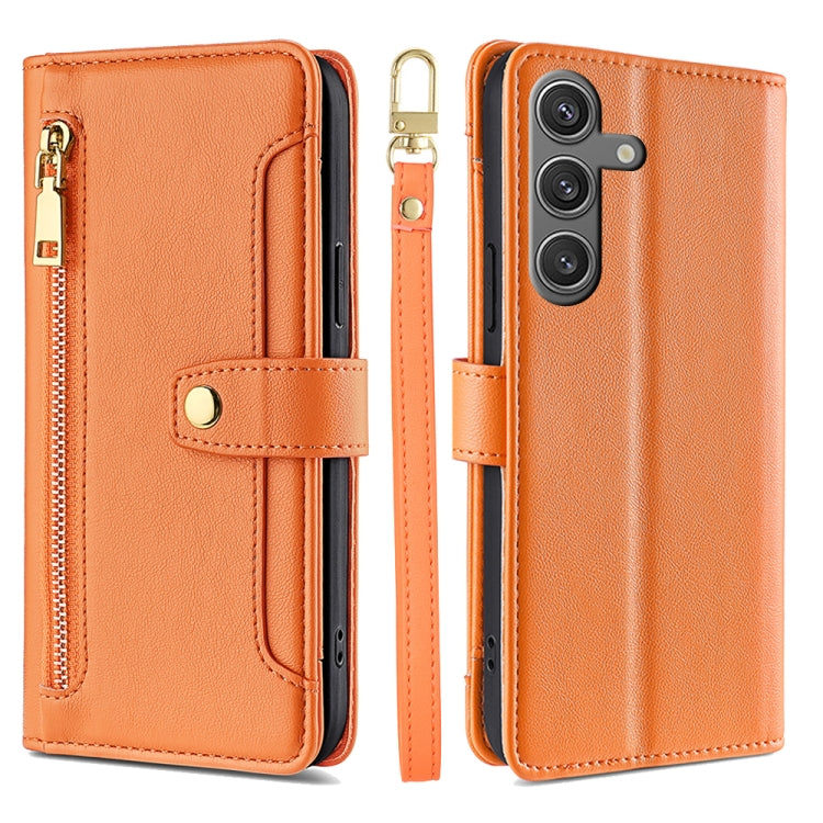For Samsung Galaxy S24 Ultra 5G Sheep Texture Cross-body Zipper Wallet Leather Phone Case(Orange) - HoMEdemic™ 