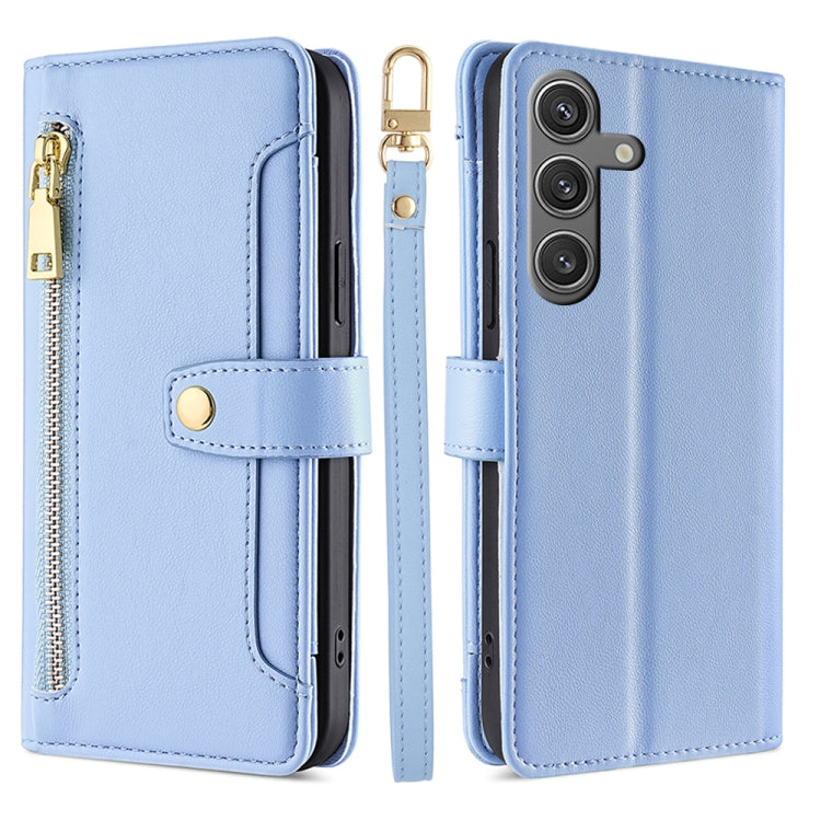 For Samsung Galaxy S24 Ultra 5G Sheep Texture Cross-body Zipper Wallet Leather Phone Case(Blue) - HoMEdemic™ 
