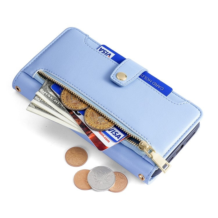 For Samsung Galaxy S24 Ultra 5G Sheep Texture Cross-body Zipper Wallet Leather Phone Case(Blue) - HoMEdemic™ 