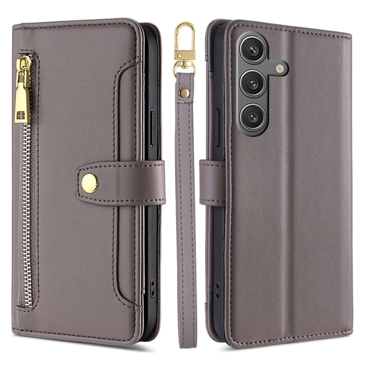 For Samsung Galaxy S24 Ultra 5G Sheep Texture Cross-body Zipper Wallet Leather Phone Case(Grey) - HoMEdemic™ 