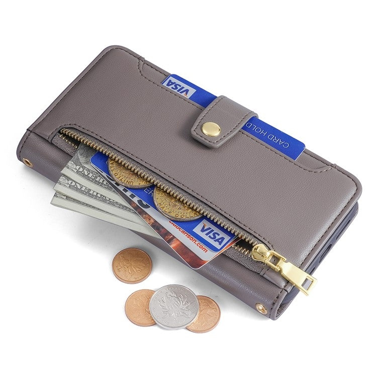 For Samsung Galaxy S24 Ultra 5G Sheep Texture Cross-body Zipper Wallet Leather Phone Case(Grey) - HoMEdemic™ 