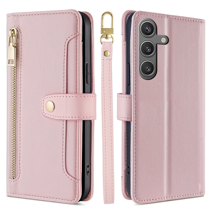 For Samsung Galaxy S24 Ultra 5G Sheep Texture Cross-body Zipper Wallet Leather Phone Case(Pink) - HoMEdemic™ 