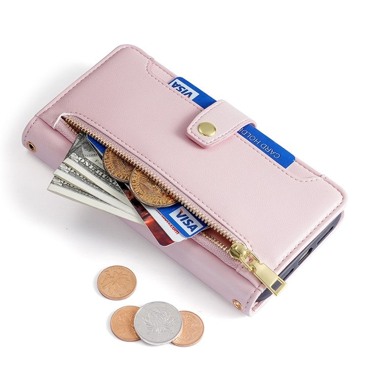 For Samsung Galaxy S24 Ultra 5G Sheep Texture Cross-body Zipper Wallet Leather Phone Case(Pink) - HoMEdemic™ 