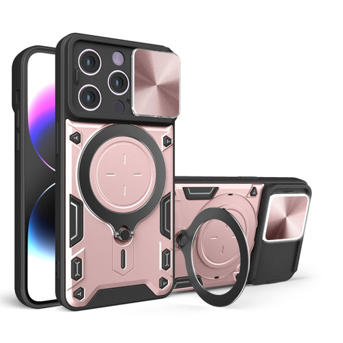 For iPhone 15 Pro Max CD Texture Sliding Camshield Magnetic Holder Phone Case(Pink) - HoMEdemic™ 