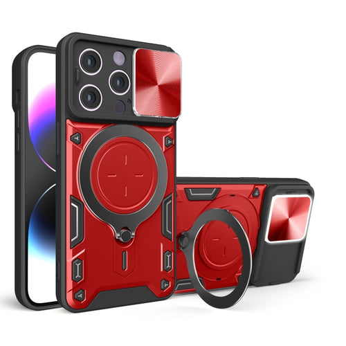 For iPhone 15 Pro Max CD Texture Sliding Camshield Magnetic Holder Phone Case(Red) - HoMEdemic™ 